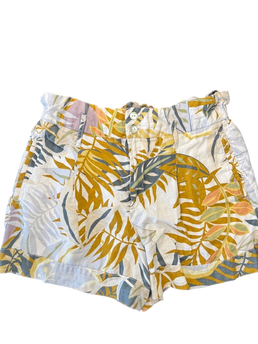 C&C California 100% Linen Tropical Leaf Print Shorts Women's M Resort